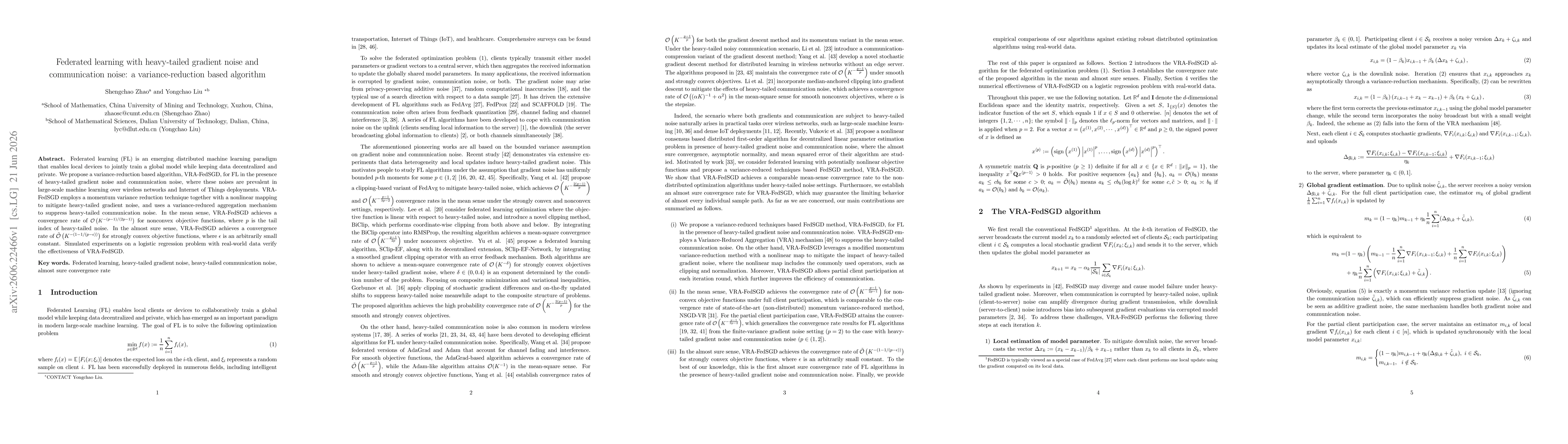 Thumbnail for Federated learning with heavy-tailed gradient noise and communication noise: a variance-reduction based algorithm