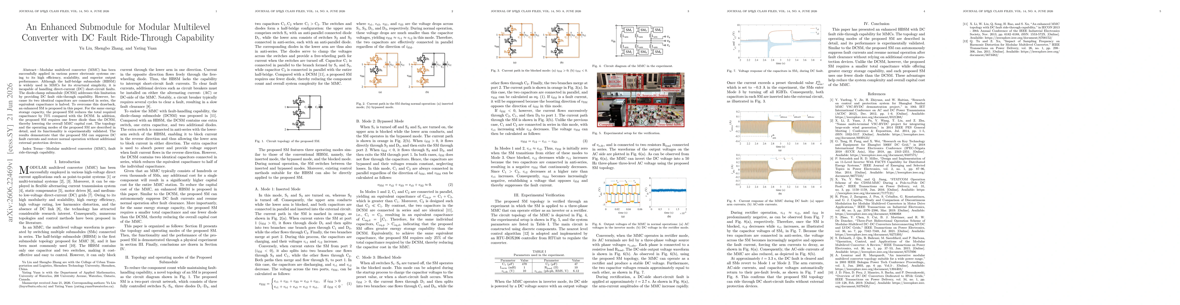 Thumbnail for An Enhanced Submodule for Modular Multilevel Converter with DC Fault Ride-Through Capability