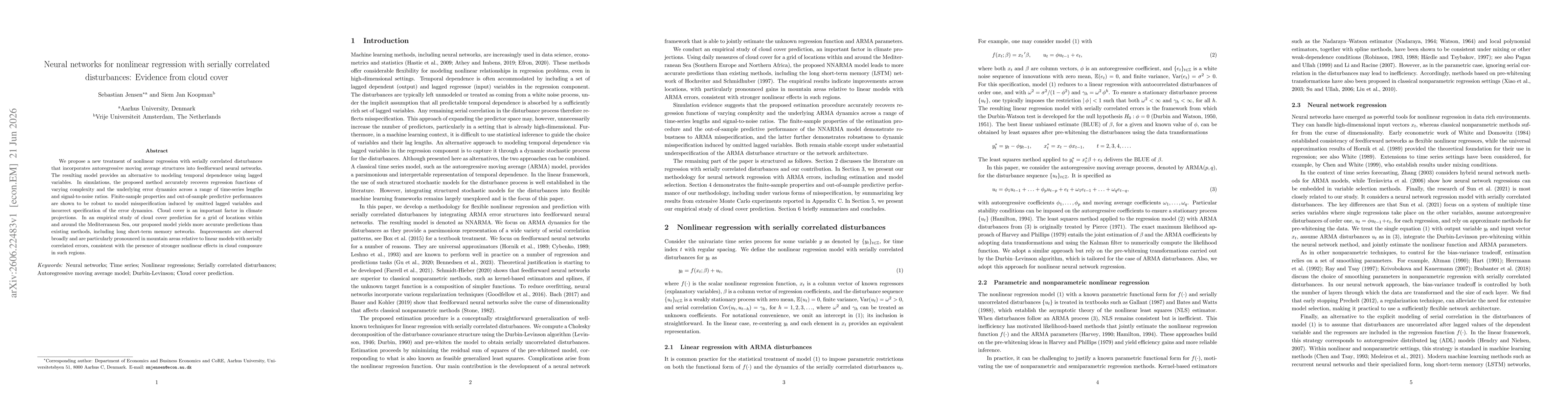 Thumbnail for Neural networks for nonlinear regression with serially correlated disturbances: Evidence from cloud cover