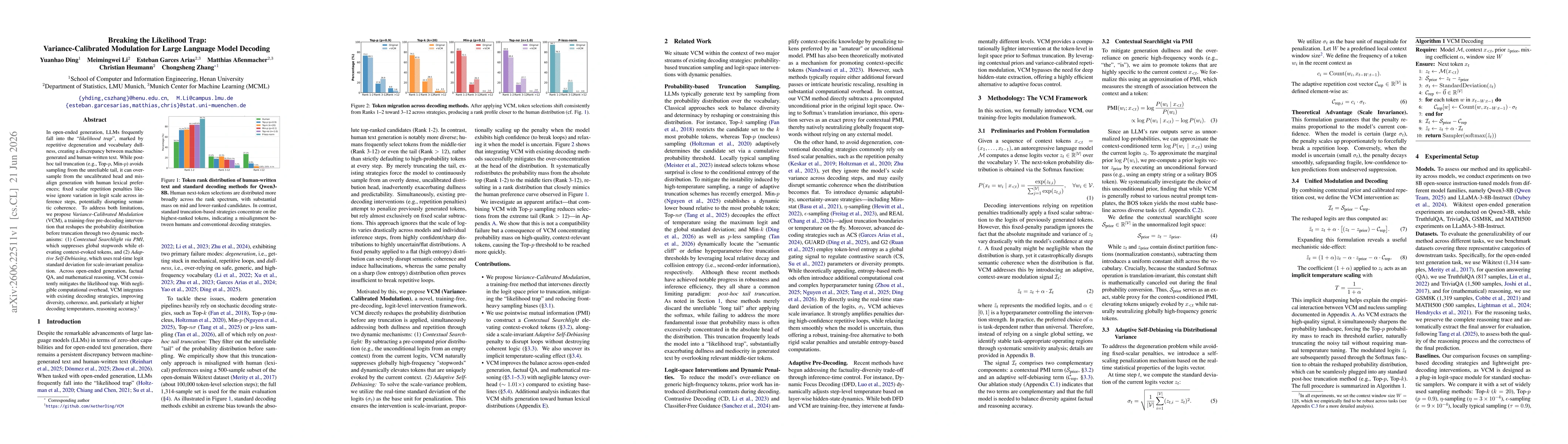 Thumbnail for Breaking the Likelihood Trap: Variance-Calibrated Modulation for Large Language Model Decoding
