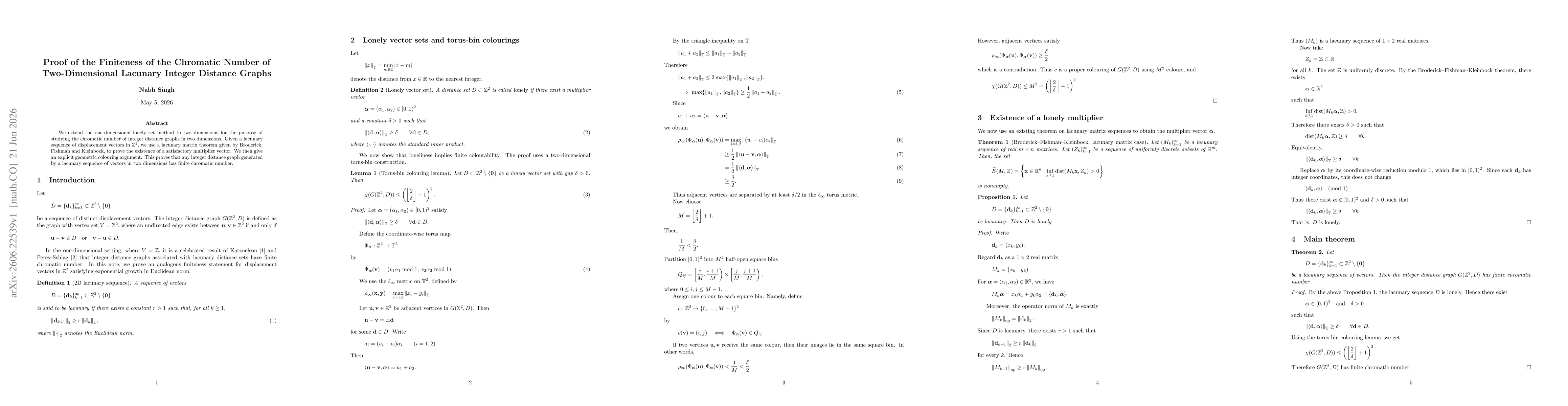 Thumbnail for Proof of the Finiteness of the Chromatic Number of Two-Dimensional Lacunary Distance Graphs
