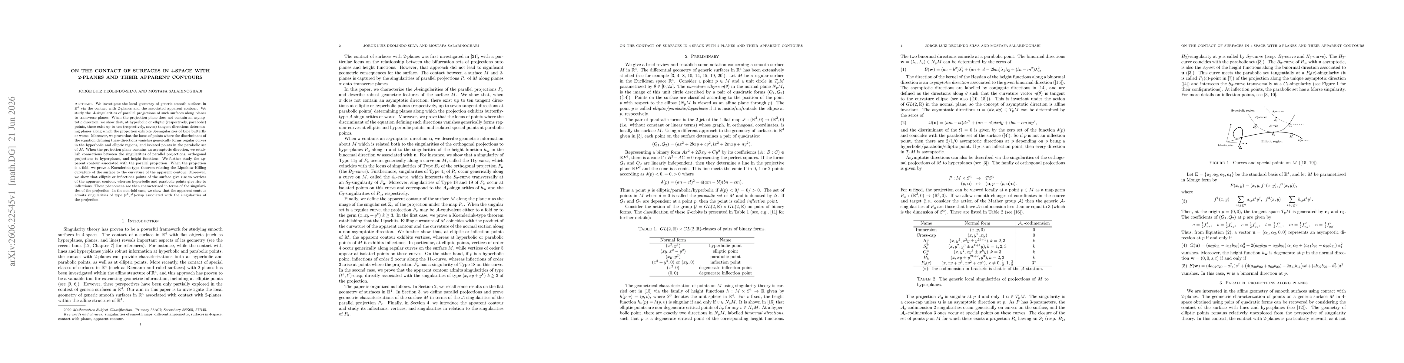 Thumbnail for On the contact of surfaces in $4$-space with 2-planes and their apparent contours