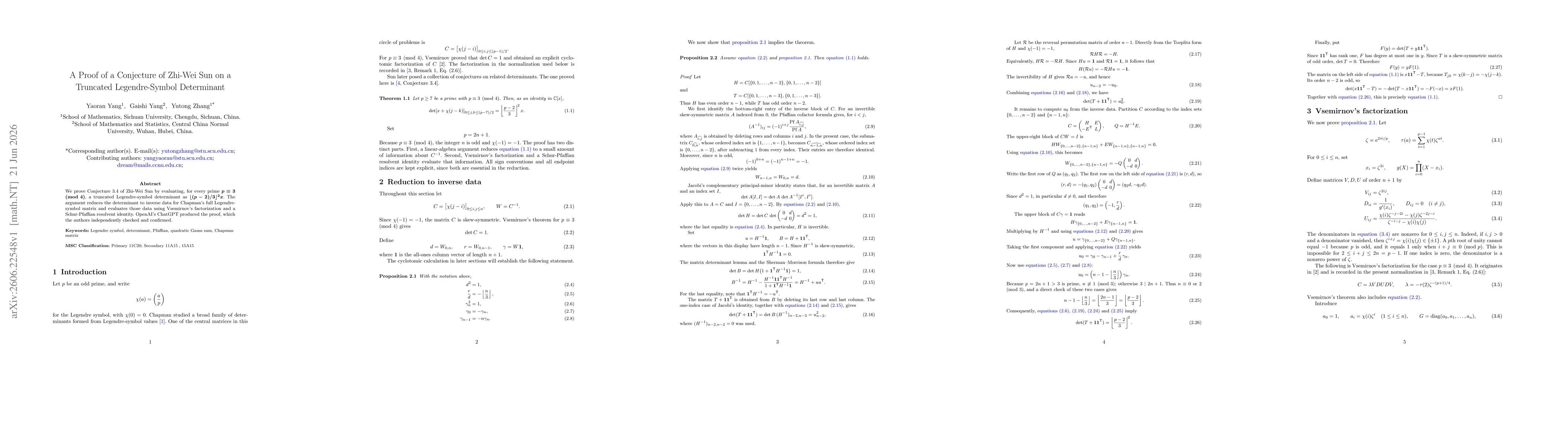 Thumbnail for A Proof of a Conjecture of Zhi-Wei Sun on a Truncated Legendre-Symbol Determinant