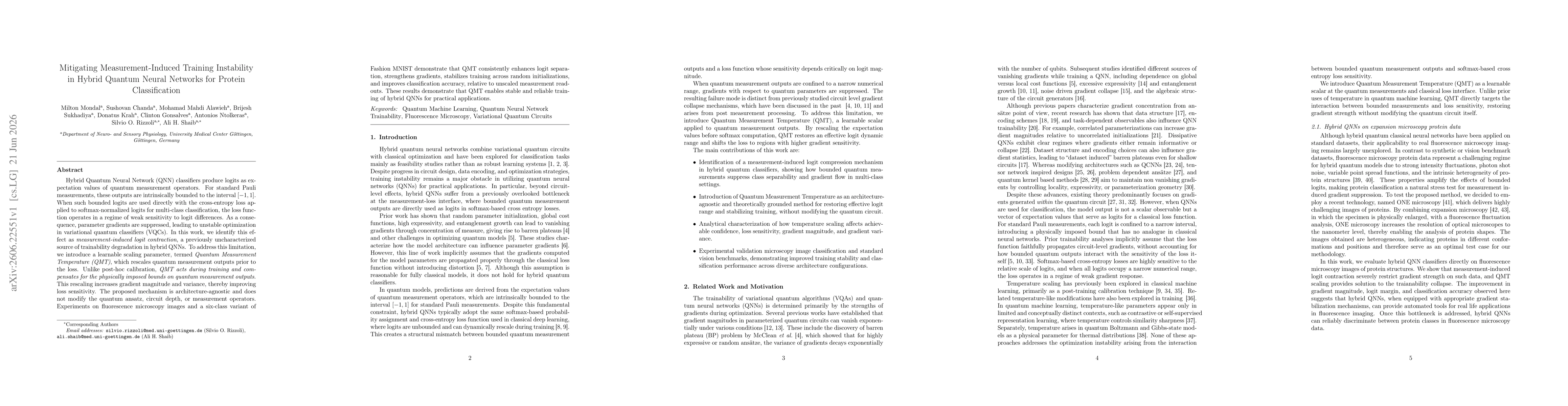 Thumbnail for Mitigating Measurement-Induced Training Instability in Hybrid Quantum Neural Networks for Protein Classification