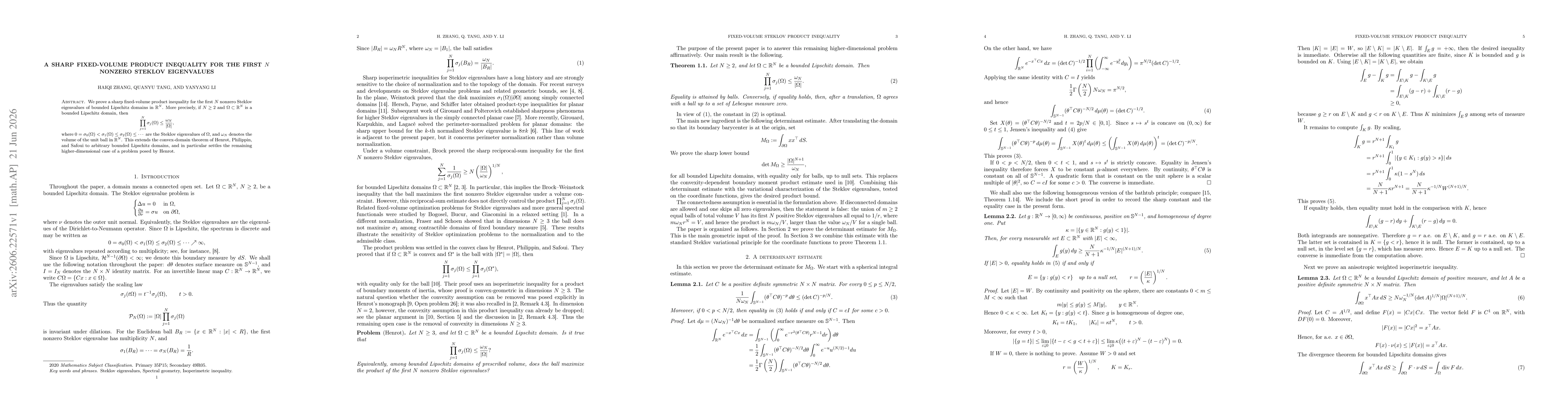 Thumbnail for A sharp fixed-volume product inequality for the first $N$ nonzero Steklov eigenvalues