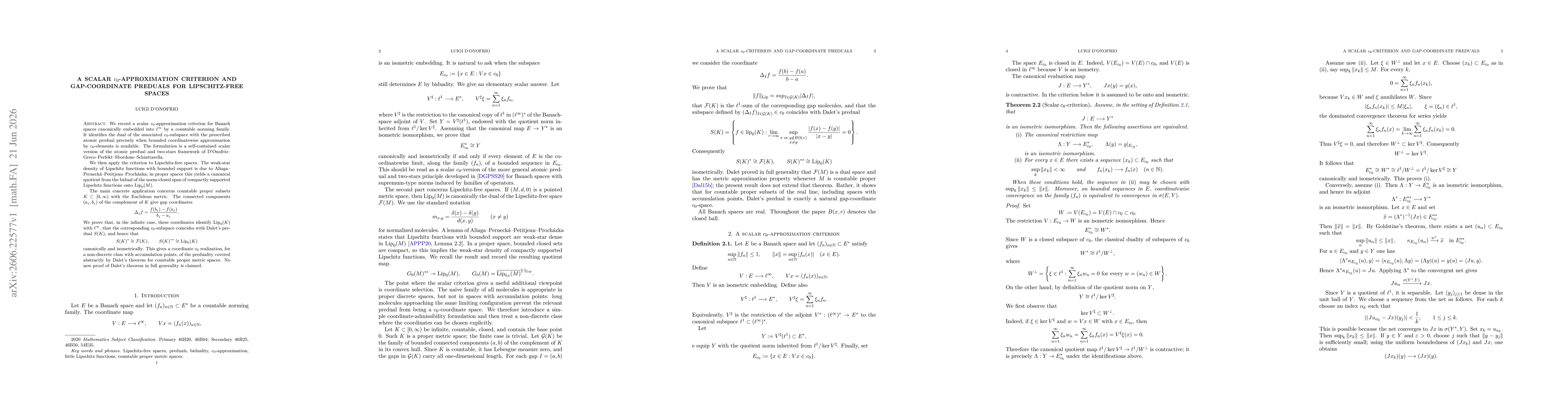 Thumbnail for A scalar $c_0$-approximation criterion and gap-coordinate preduals for Lipschitz-free spaces