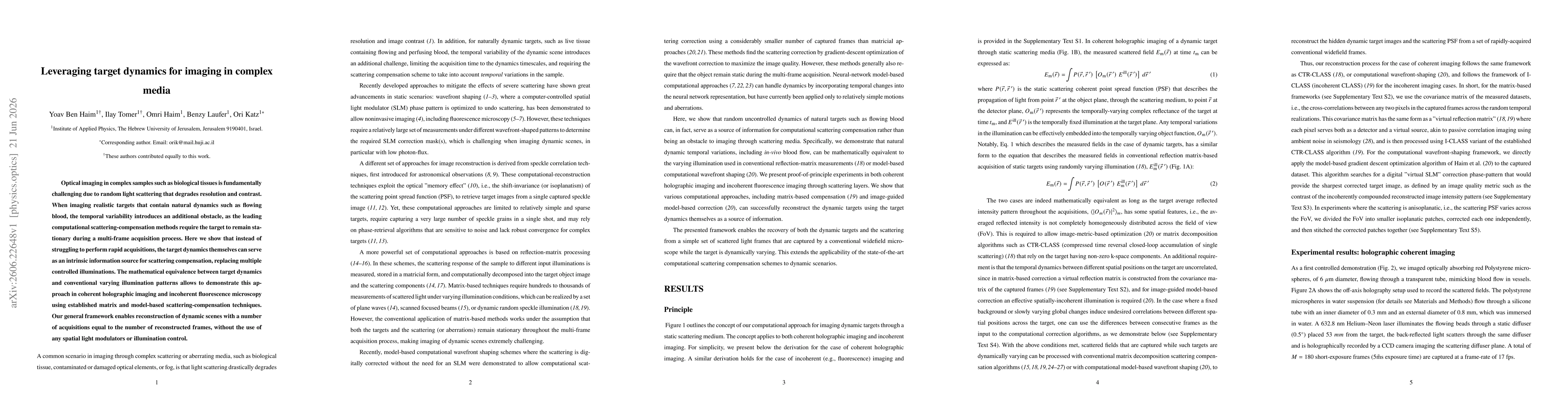 Thumbnail for Leveraging target dynamics for imaging in complex media