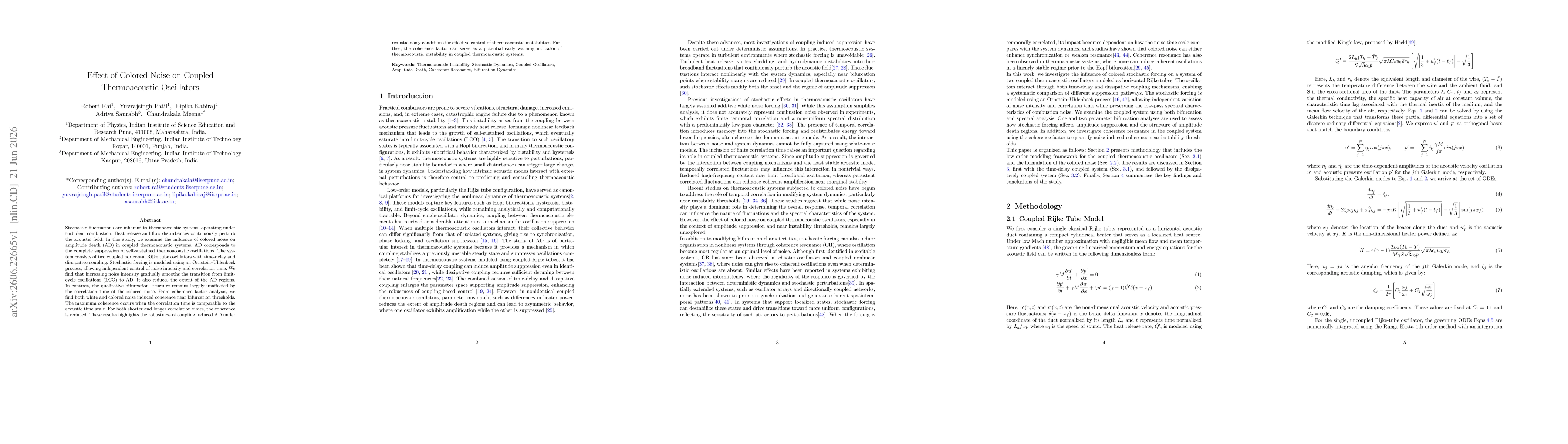 Thumbnail for Effect of Colored Noise on Coupled Thermoacoustic Oscillators