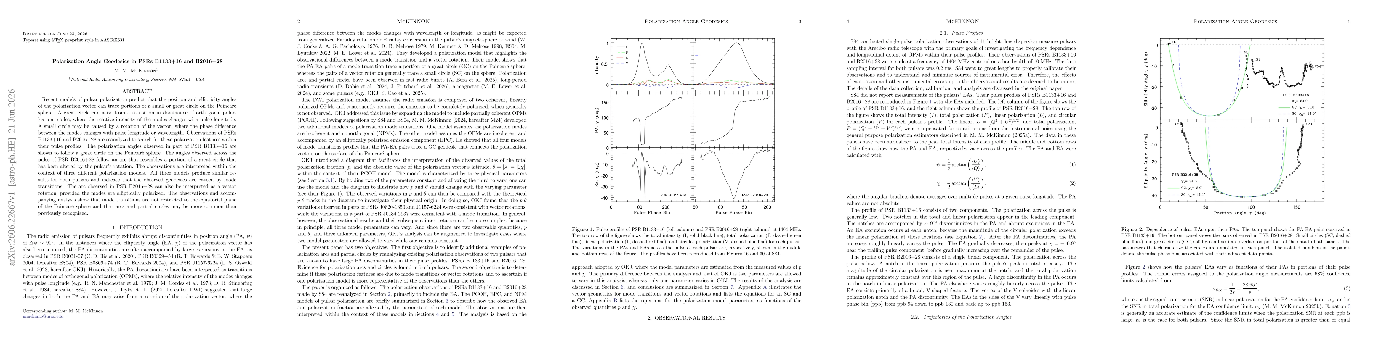 Thumbnail for Polarization Angle Geodesics in PSRs B1133+16 and B2016+28