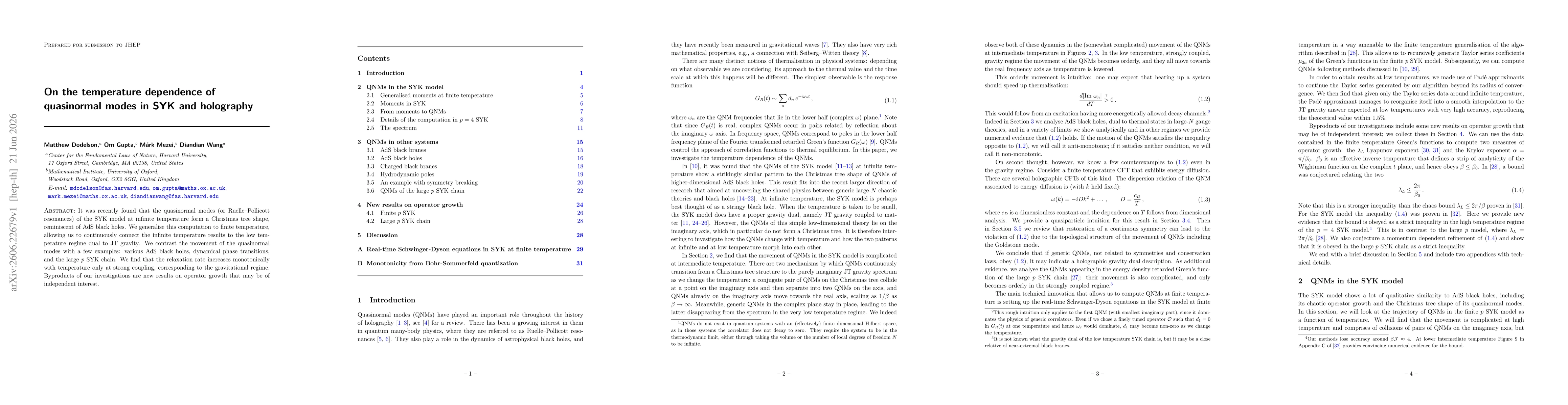 Thumbnail for On the temperature dependence of quasinormal modes in SYK and holography
