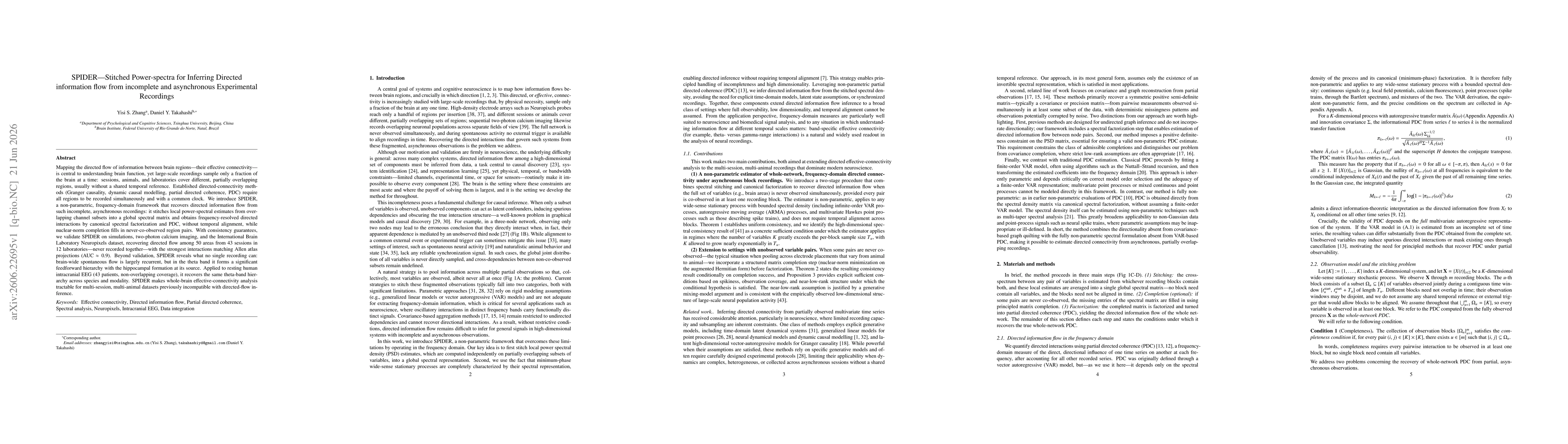 Thumbnail for SPIDER -- Stitched Power-spectra for Inferring Directed information flow from incomplete and asynchronous Experimental Recordings