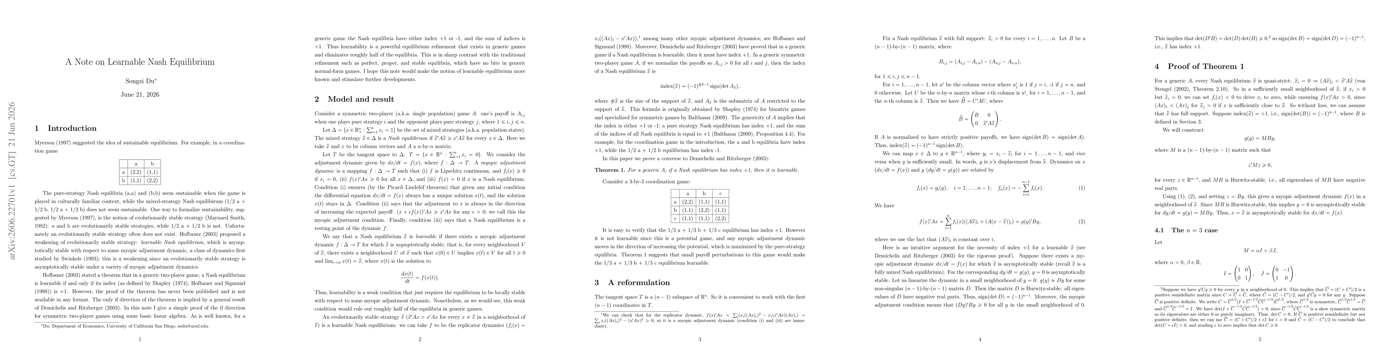Thumbnail for A Note on Learnable Nash Equilibrium