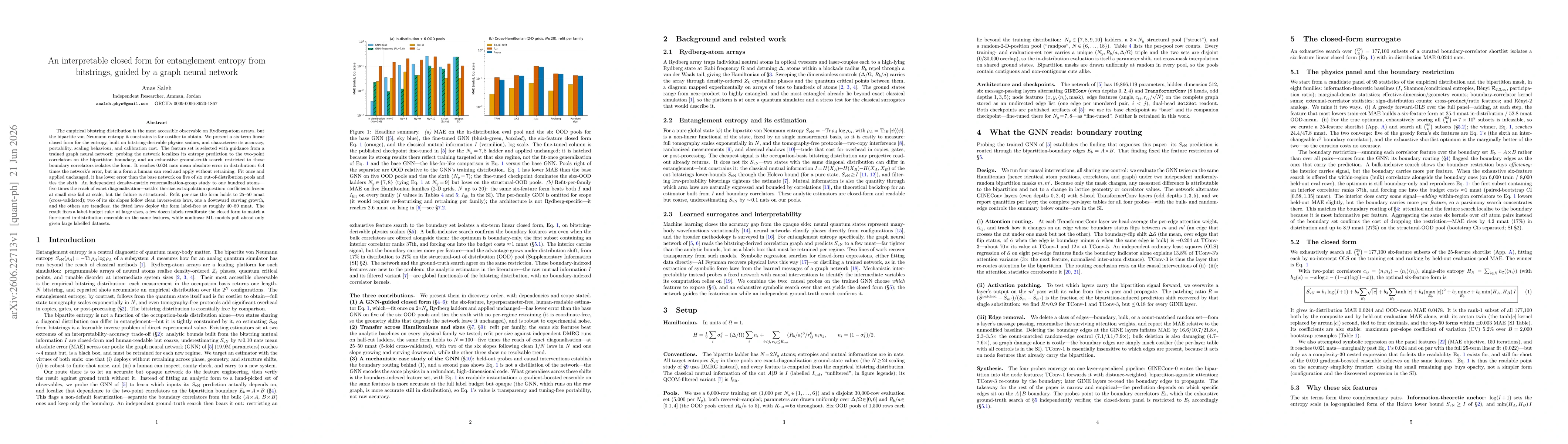 Thumbnail for An interpretable closed form for entanglement entropy from bitstrings, guided by a graph neural network