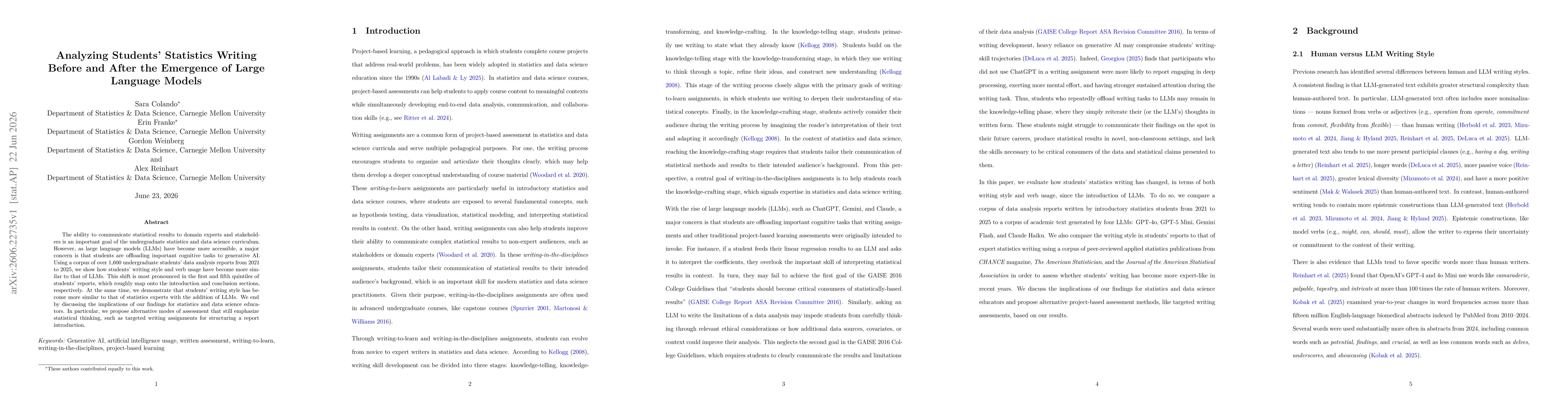 Thumbnail for Analyzing Students' Statistics Writing Before and After the Emergence of Large Language Models