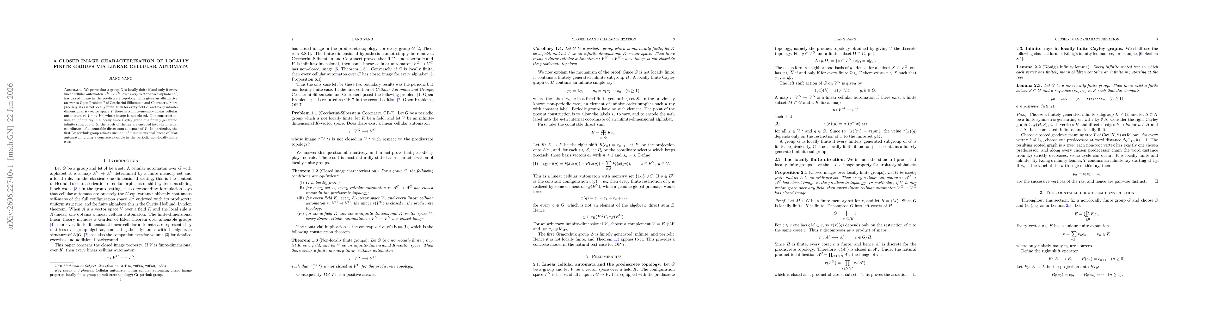 Thumbnail for A Closed Image Characterization of Locally Finite Groups via Linear Cellular Automata
