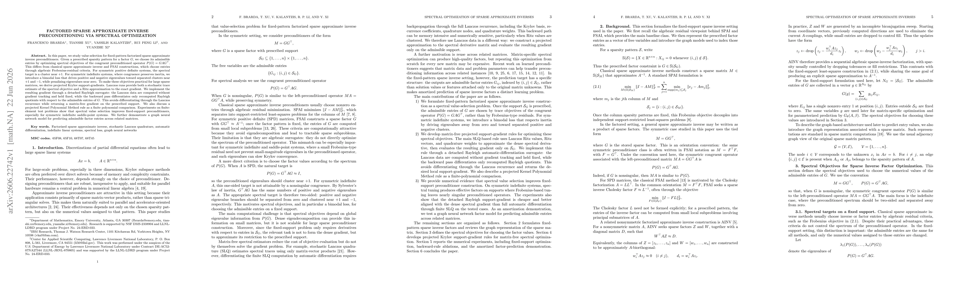 Thumbnail for Factored Sparse Approximate Inverse Preconditioning via Spectral Optimization