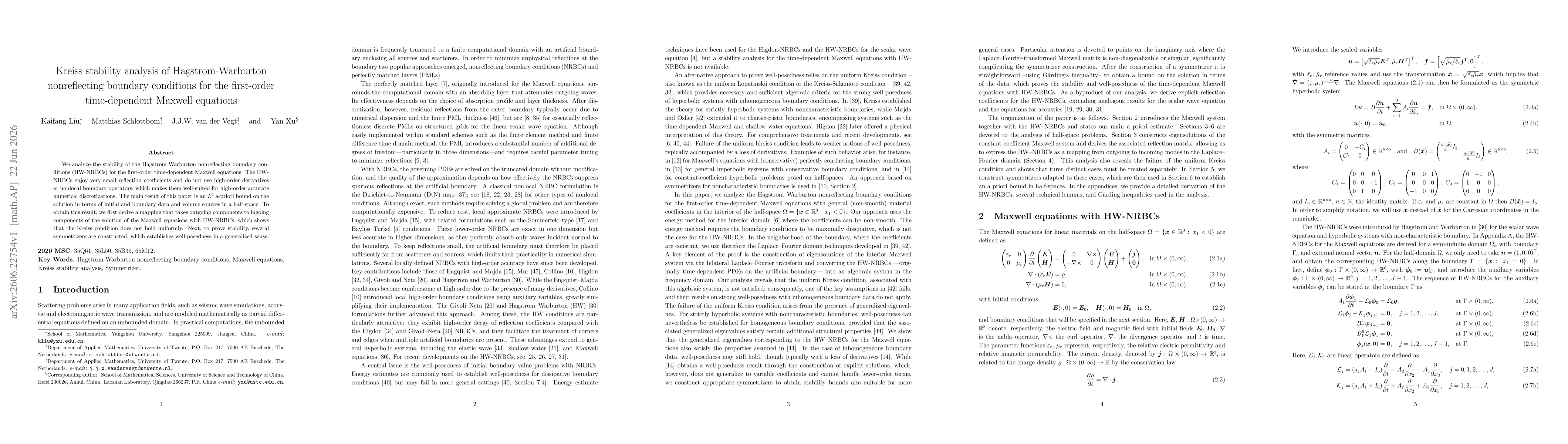 Thumbnail for Kreiss stability analysis of Hagstrom-Warburton nonreflecting boundary conditions for the first-order time-dependent Maxwell equations