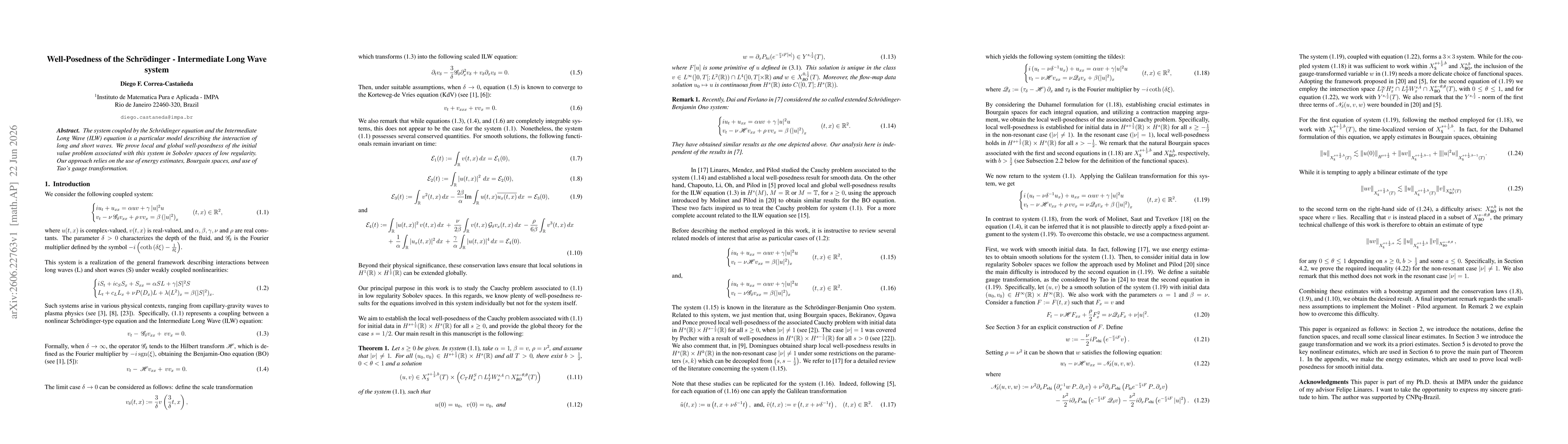 Thumbnail for Well-Posedness of the Schrödinger - Intermediate Long Wave system