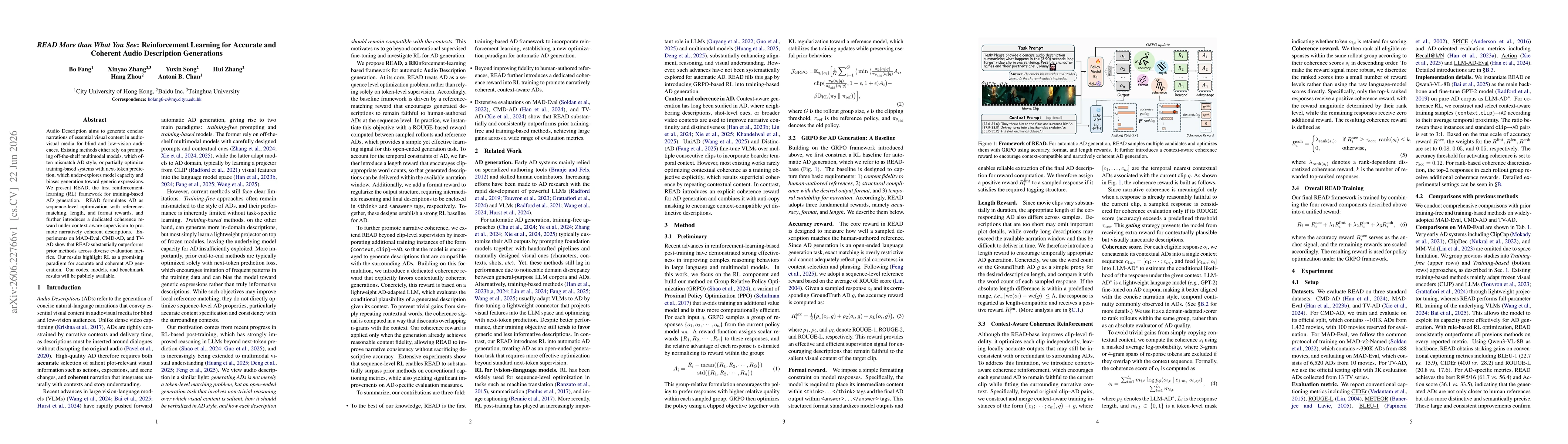 Thumbnail for READ More than What You See: Reinforcement Learning for Accurate and Coherent Audio Description Generations