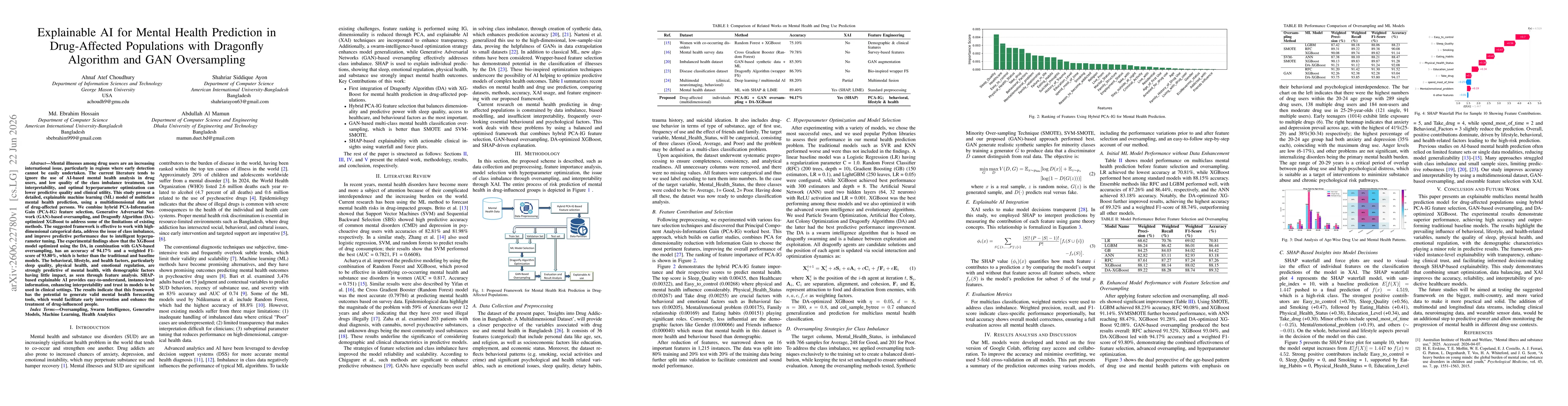 Thumbnail for Explainable AI for Mental Health Prediction in Drug-Affected Populations with Dragonfly Algorithm and GAN Oversampling