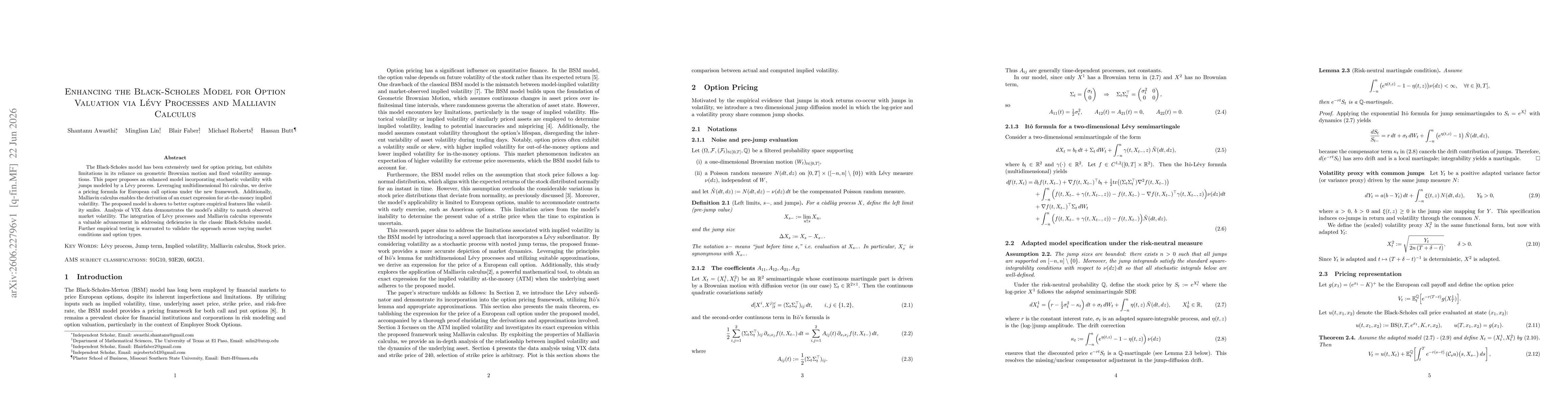 Thumbnail for Enhancing the Black-Scholes Model for Option Valuation via Lévy Processes and Malliavin Calculus