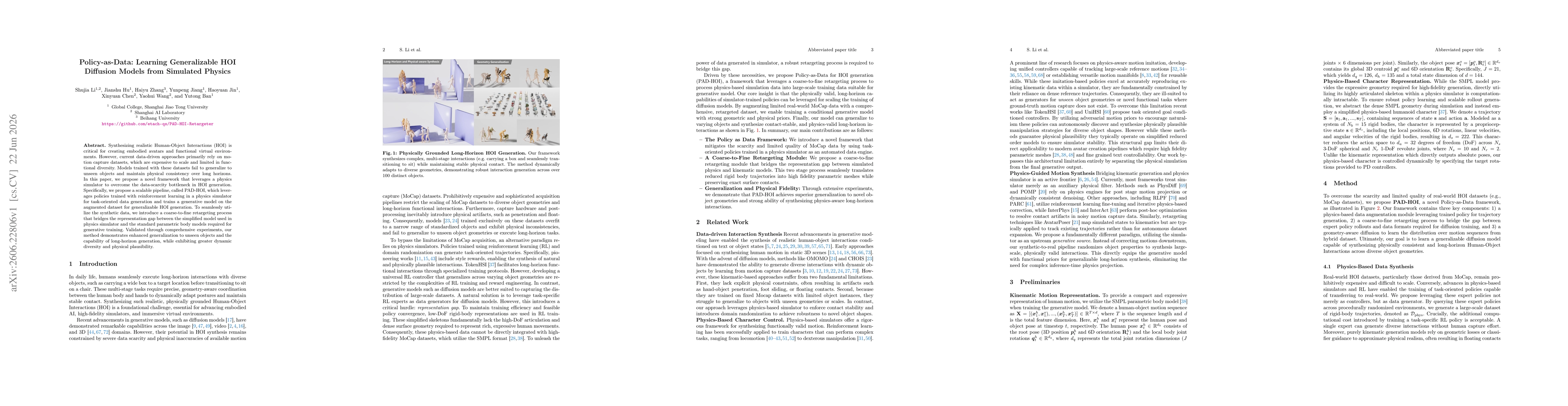 Thumbnail for Policy-as-Data: Learning Generalizable HOI Diffusion Models from Simulated Physics