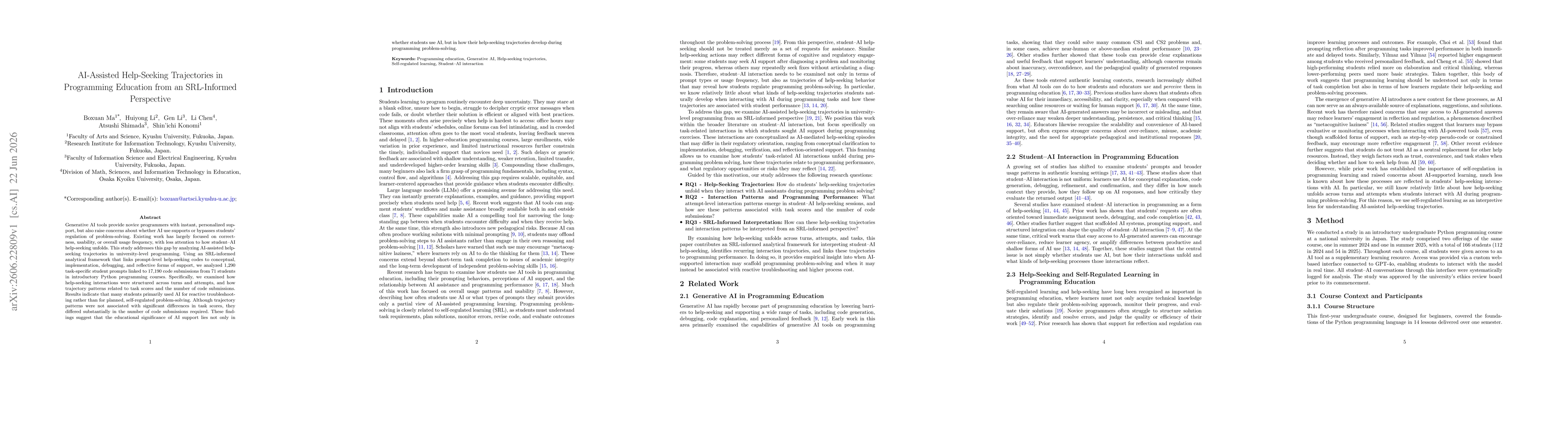 Thumbnail for AI-Assisted Help-Seeking Trajectories in Programming Education from an SRL-Informed Perspective