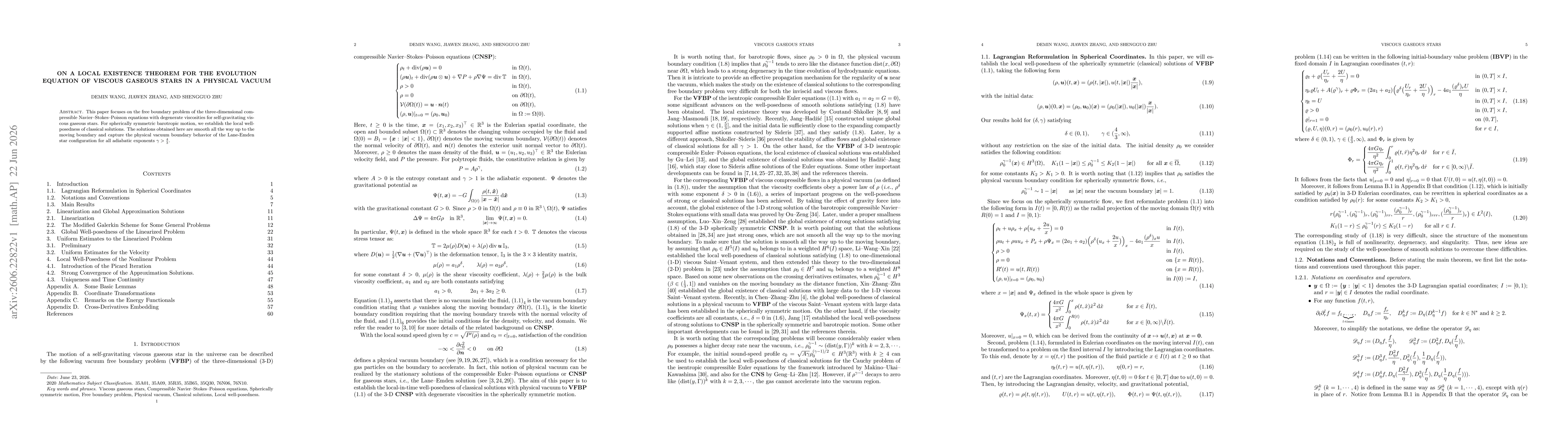 Thumbnail for On a Local Existence Theorem for the Evolution Equation of Viscous Gaseous Stars in a Physical Vacuum