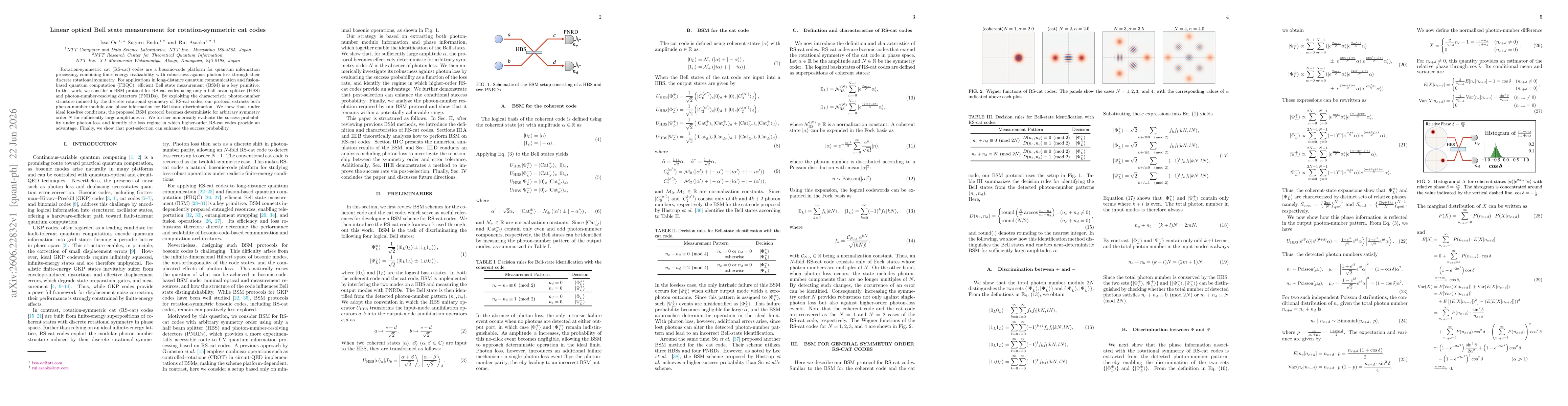 Thumbnail for Linear optical Bell state measurement for rotation-symmetric cat codes