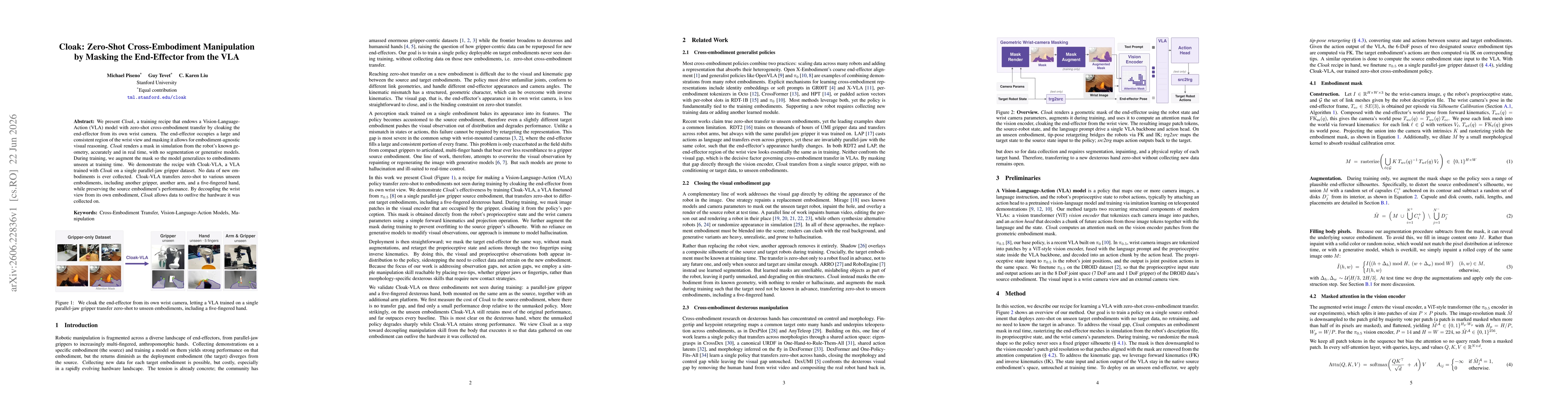 Thumbnail for Cloak: Zero-Shot Cross-Embodiment Manipulation by Masking the End-Effector from the VLA