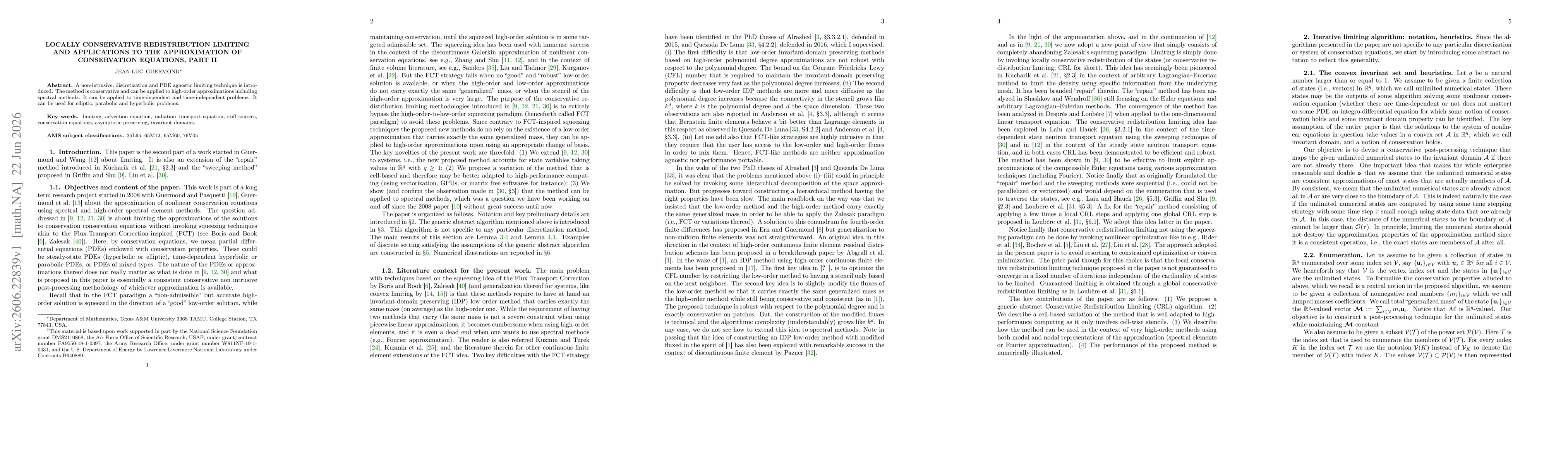 Thumbnail for Locally conservative redistribution limiting and applications to the approximation of conservation equations, Part II