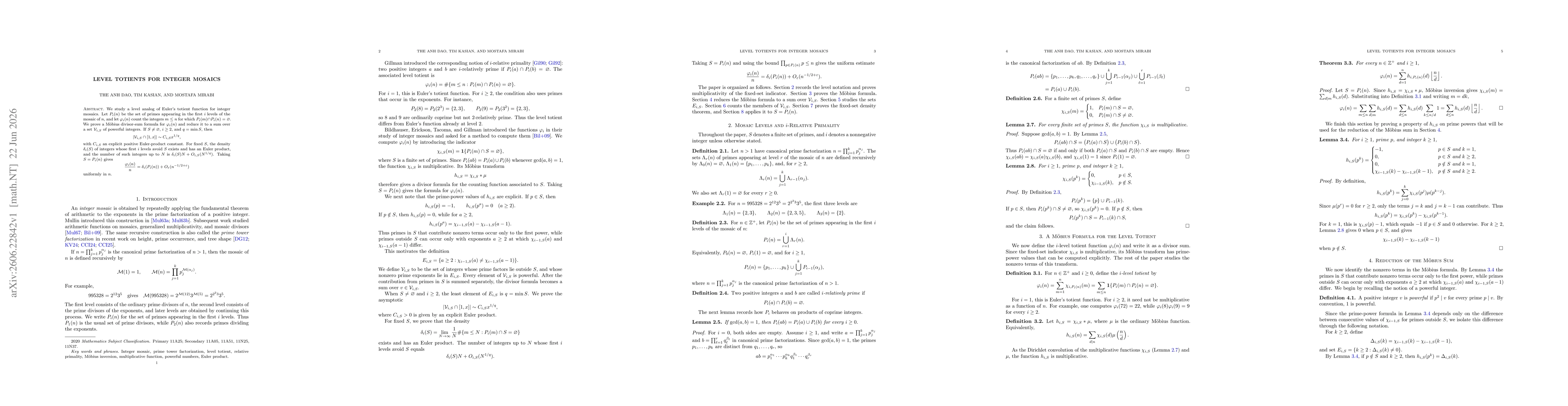 Thumbnail for Level Totients for Integer Mosaics