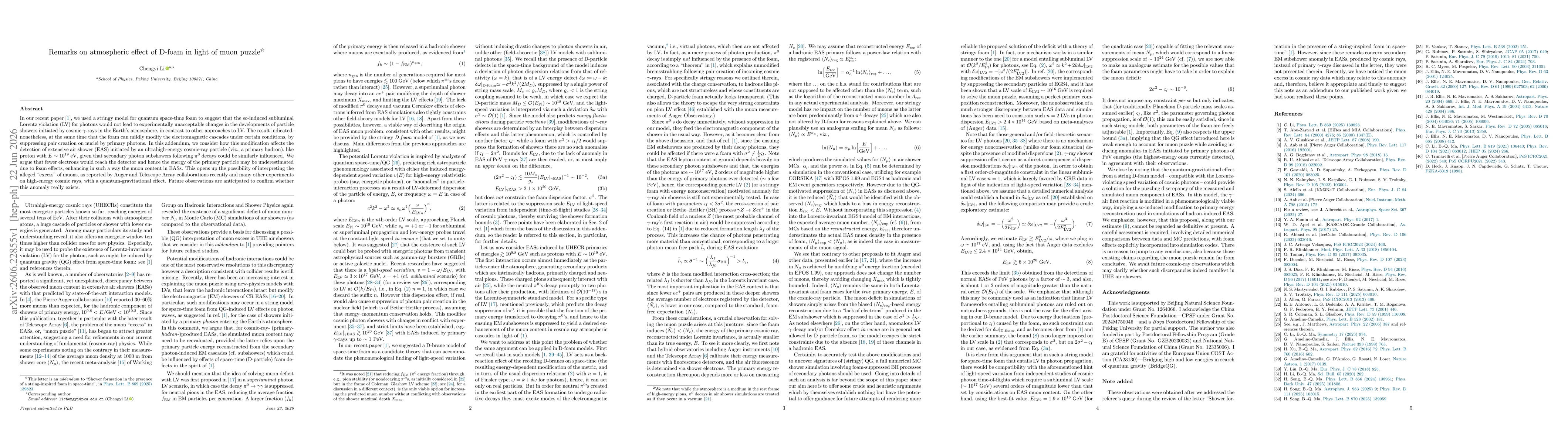 Thumbnail for Remarks on atmospheric effect of D-foam in light of muon puzzle