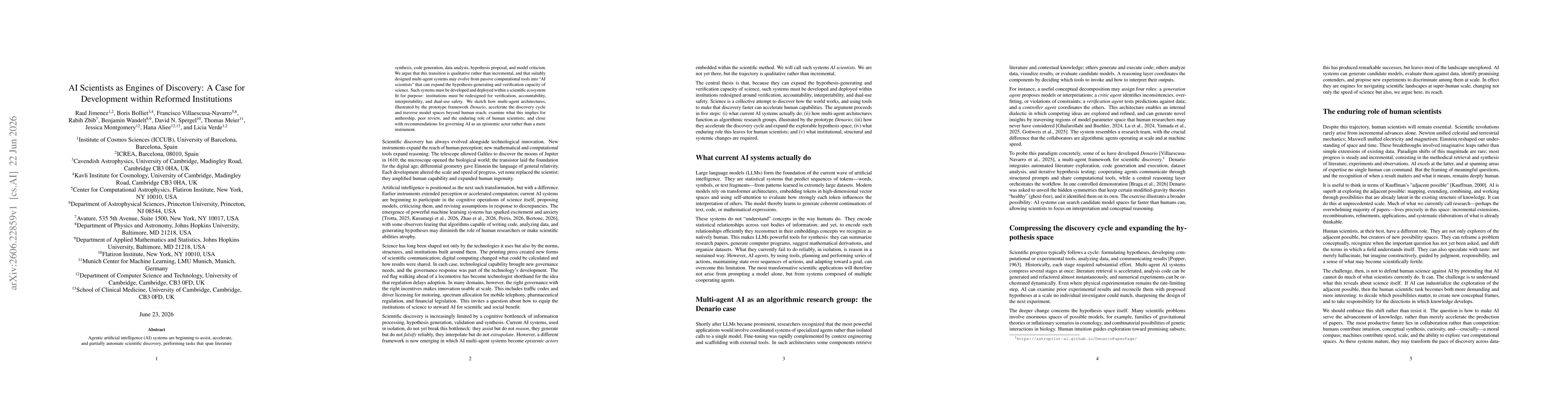 Thumbnail for AI Scientists as Engines of Discovery: A Case for Development within Reformed Institutions