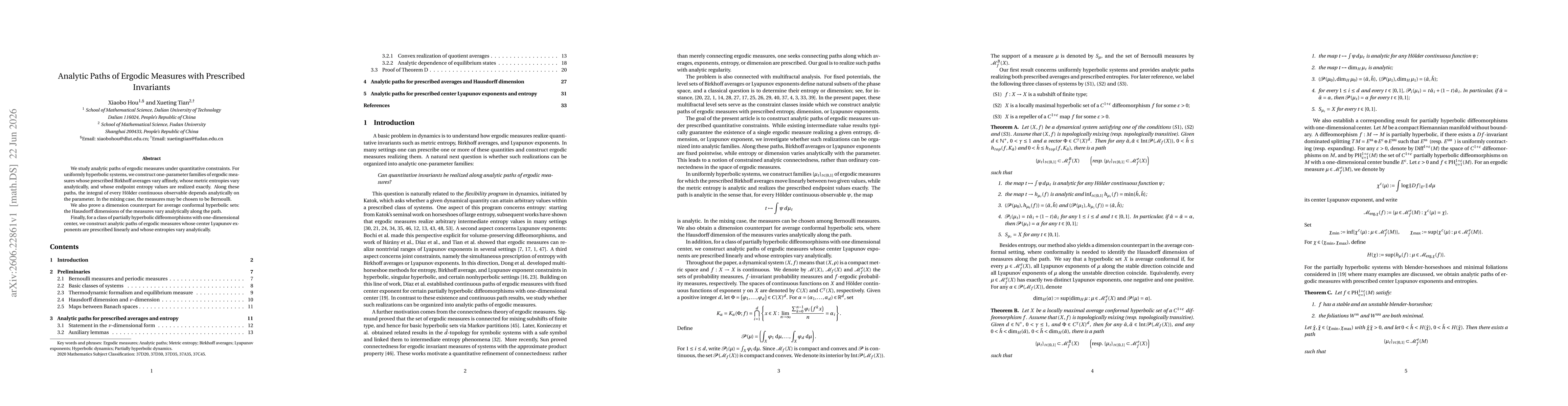 Thumbnail for Analytic Paths of Ergodic Measures with Prescribed Invariants