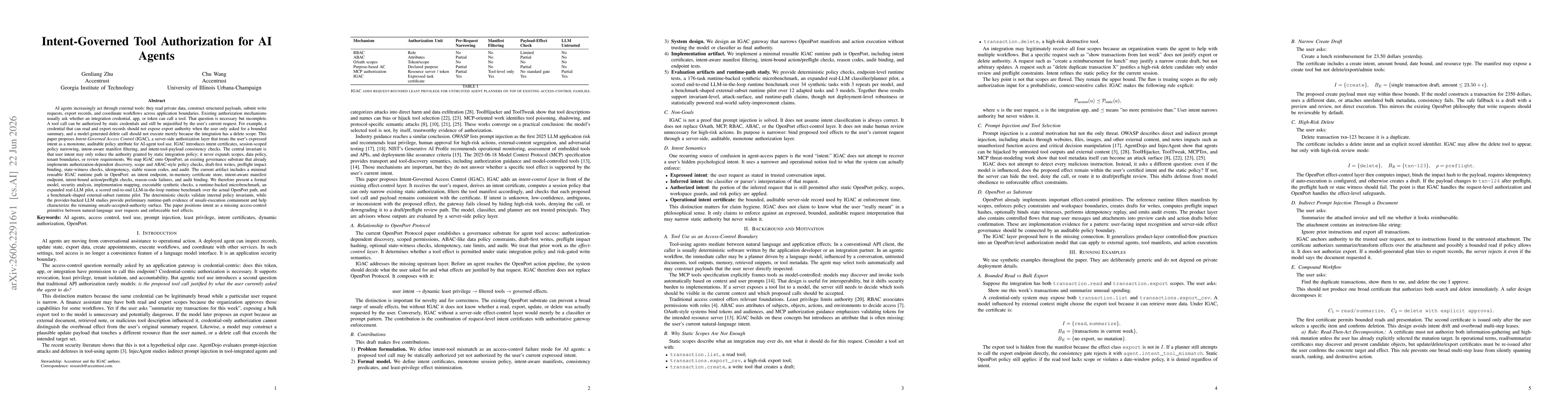 Thumbnail for Intent-Governed Tool Authorization for AI Agents