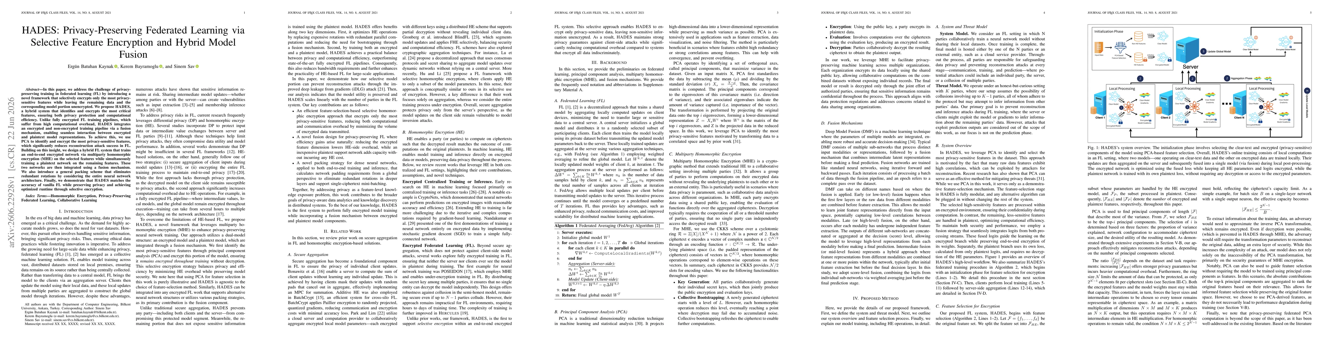 Thumbnail for HADES: Privacy-Preserving Federated Learning via Selective Feature Encryption and Hybrid Model Fusion