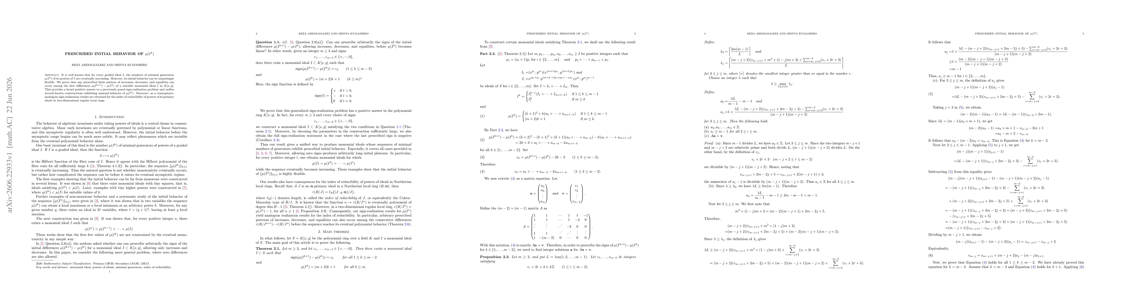 Thumbnail for Prescribed Initial Behavior of $μ(I^k)$