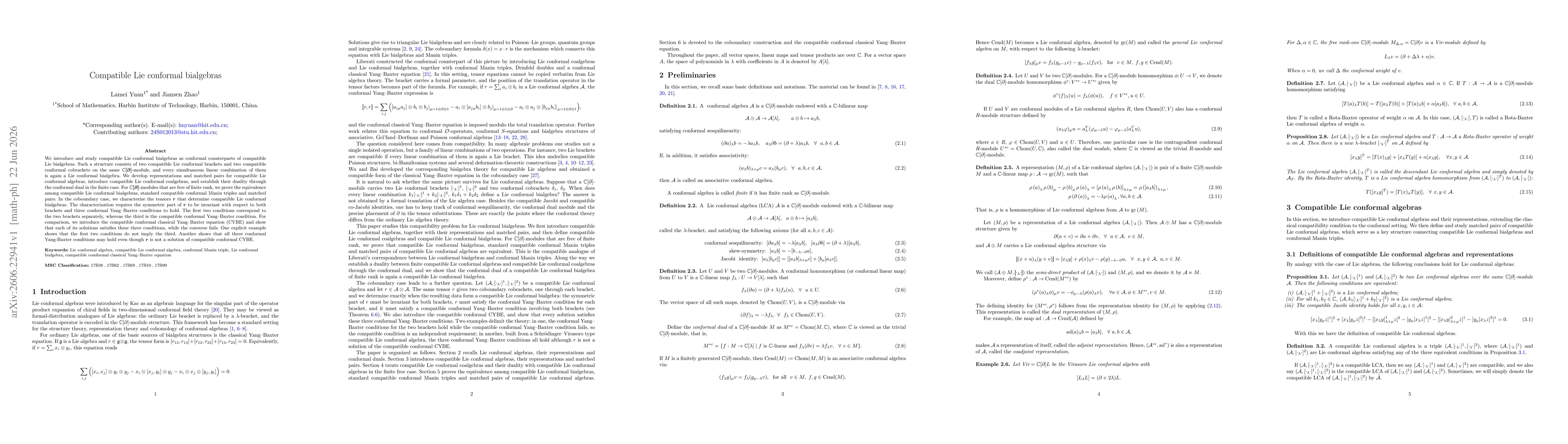 Thumbnail for Compatible Lie conformal bialgebras