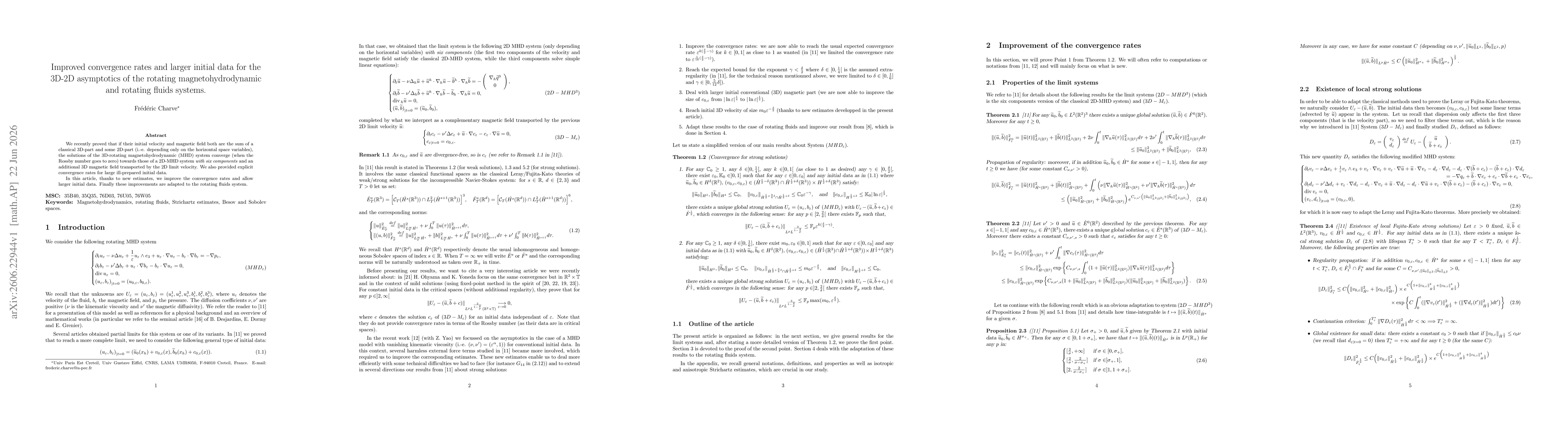 Thumbnail for Improved convergence rates and larger initial data for the 3D-2D asymptotics of the rotating magnetohydrodynamicand rotating fluids systems