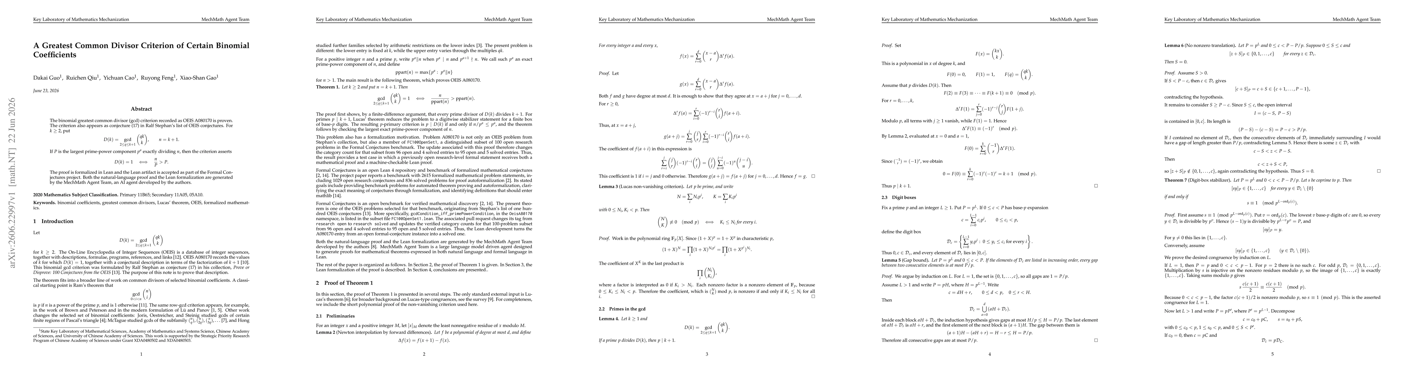 Thumbnail for A Greatest Common Divisor Criterion of Certain Binomial Coefficients
