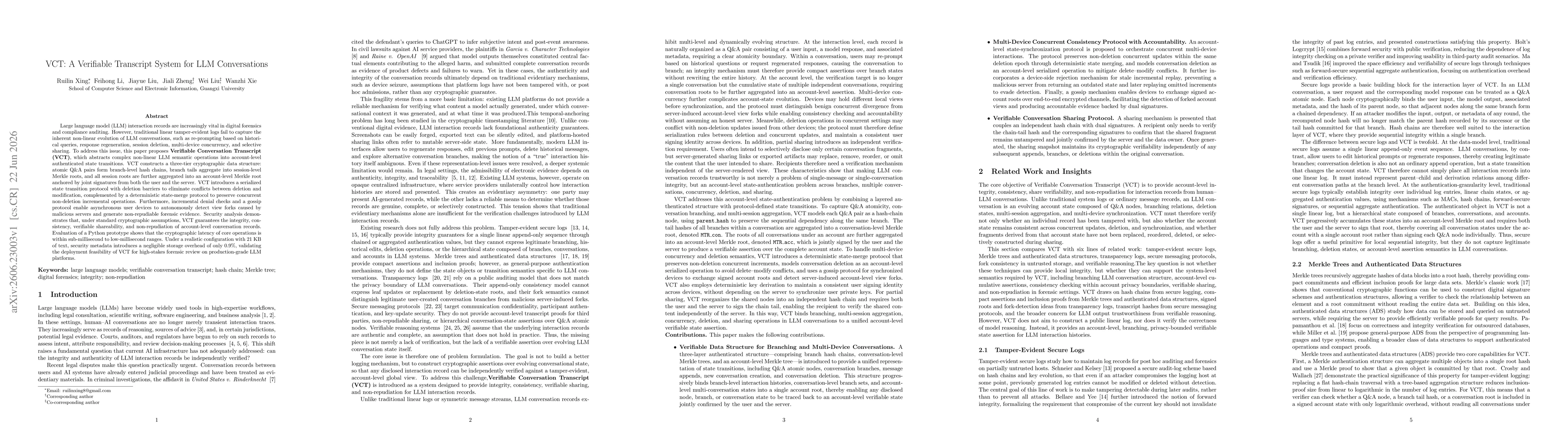 Thumbnail for VCT: A Verifiable Transcript System for LLM Conversations