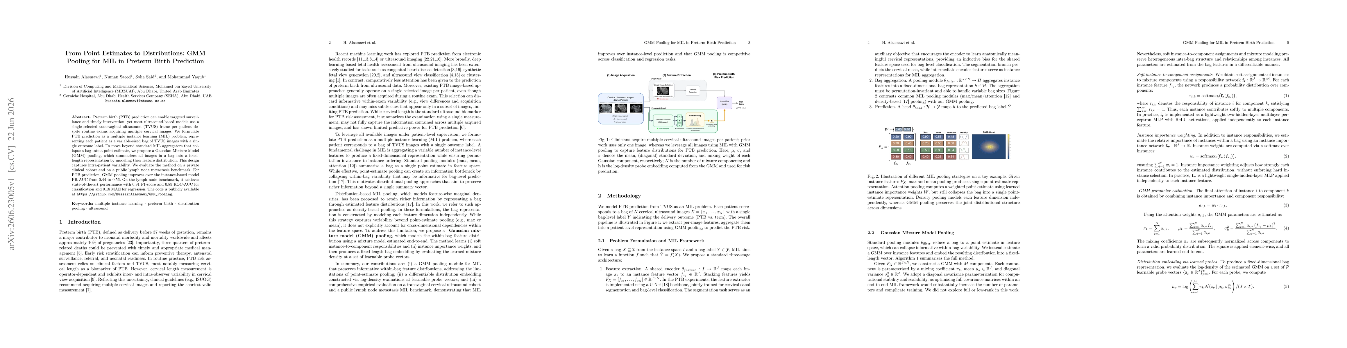 Thumbnail for From Point Estimates to Distributions: GMM Pooling for MIL in Preterm Birth Prediction