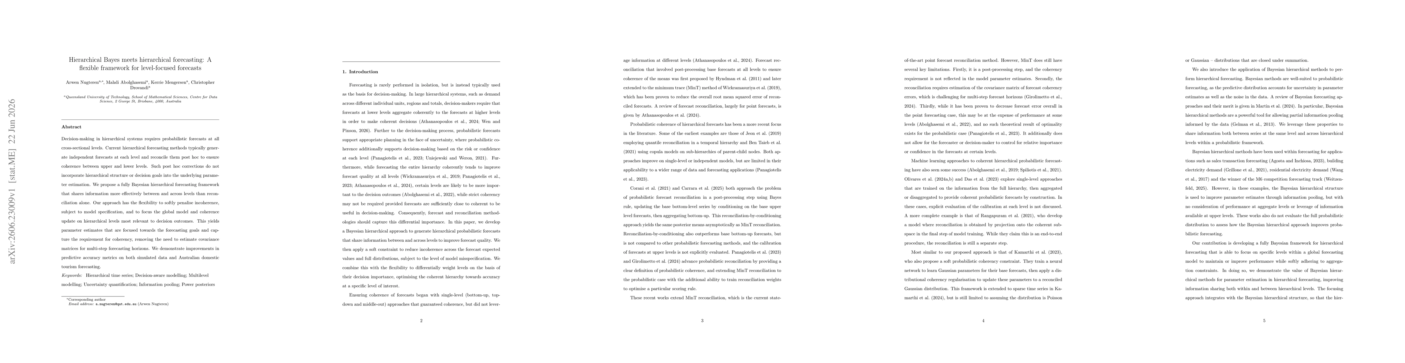 Thumbnail for Hierarchical Bayes meets hierarchical forecasting: A flexible framework for level-focused forecasts