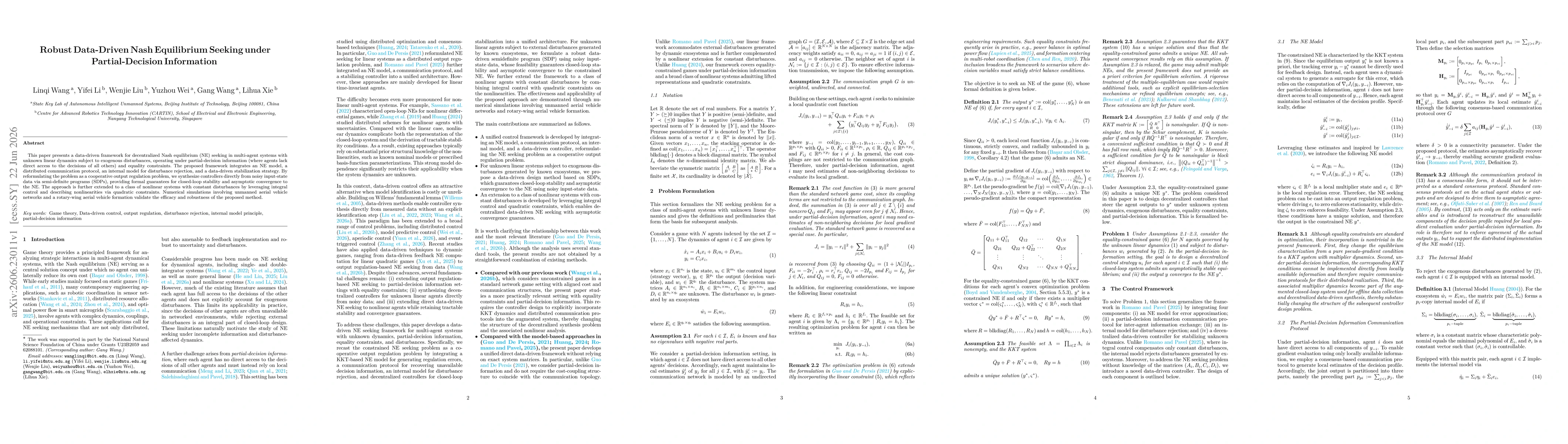 Thumbnail for Robust Data-Driven Nash Equilibrium Seeking under Partial-Decision Information