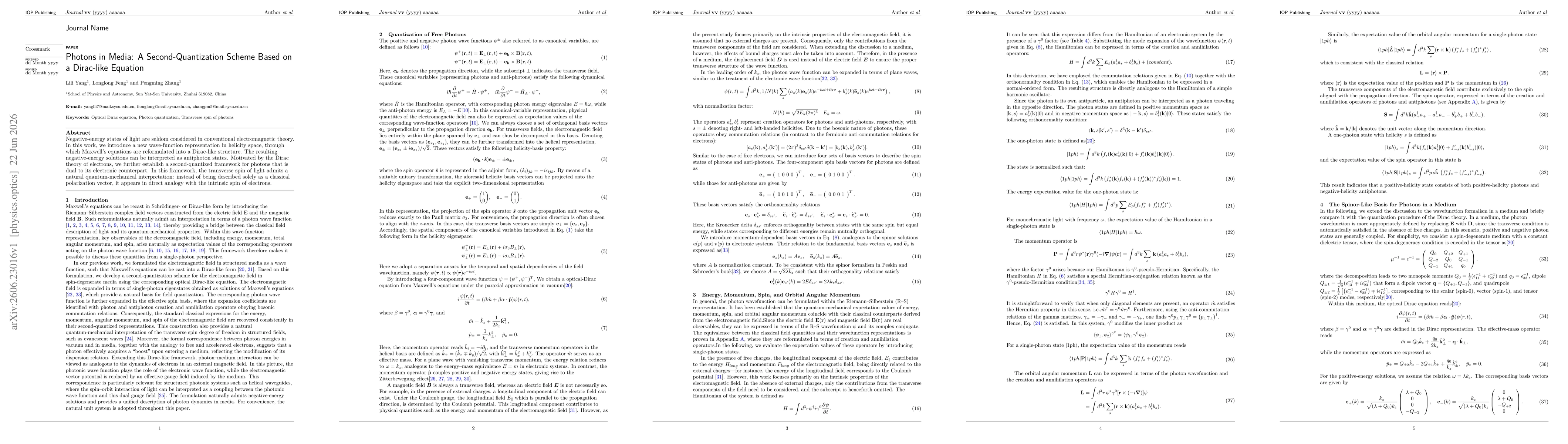 Thumbnail for Photons in Media: A Second-Quantization Scheme Based on a Dirac-like Equation