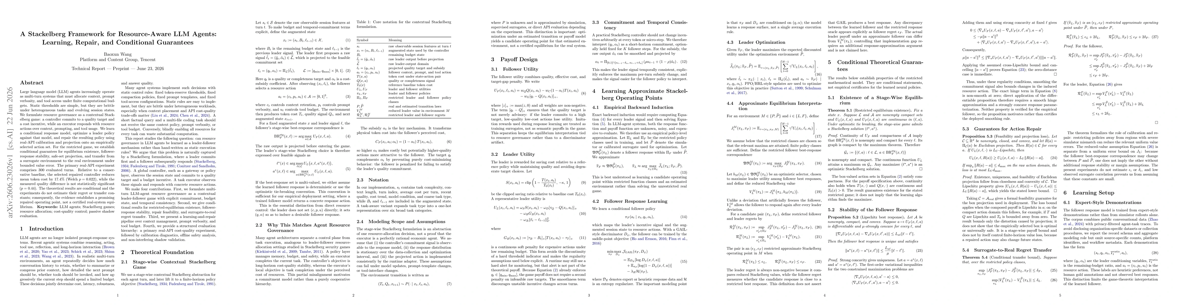Thumbnail for A Stackelberg Framework for Resource-Aware LLM Agents: Learning, Repair, and Conditional Guarantees