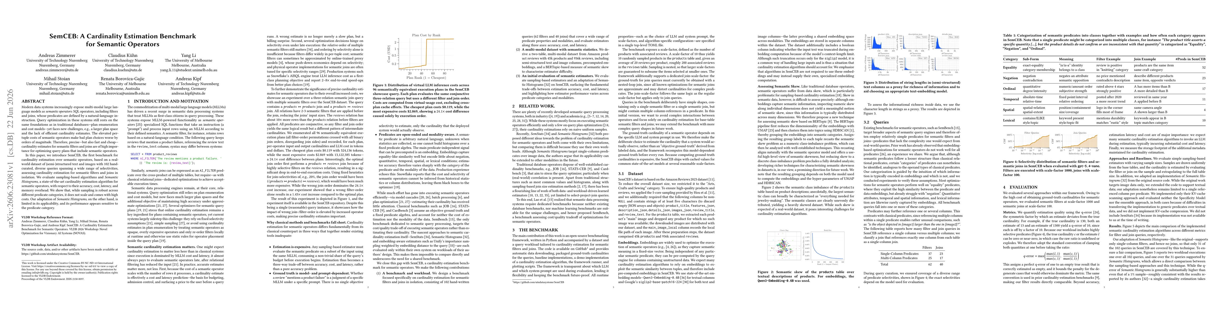 Thumbnail for SemCEB: A Cardinality Estimation Benchmark for Semantic Operators