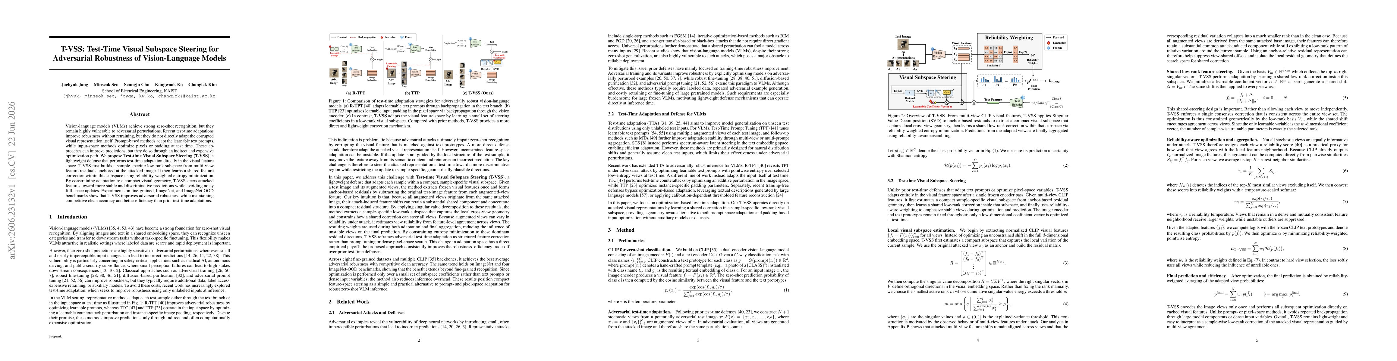 Thumbnail for T-VSS: Test-Time Visual Subspace Steering for Adversarial Robustness of Vision-Language Models