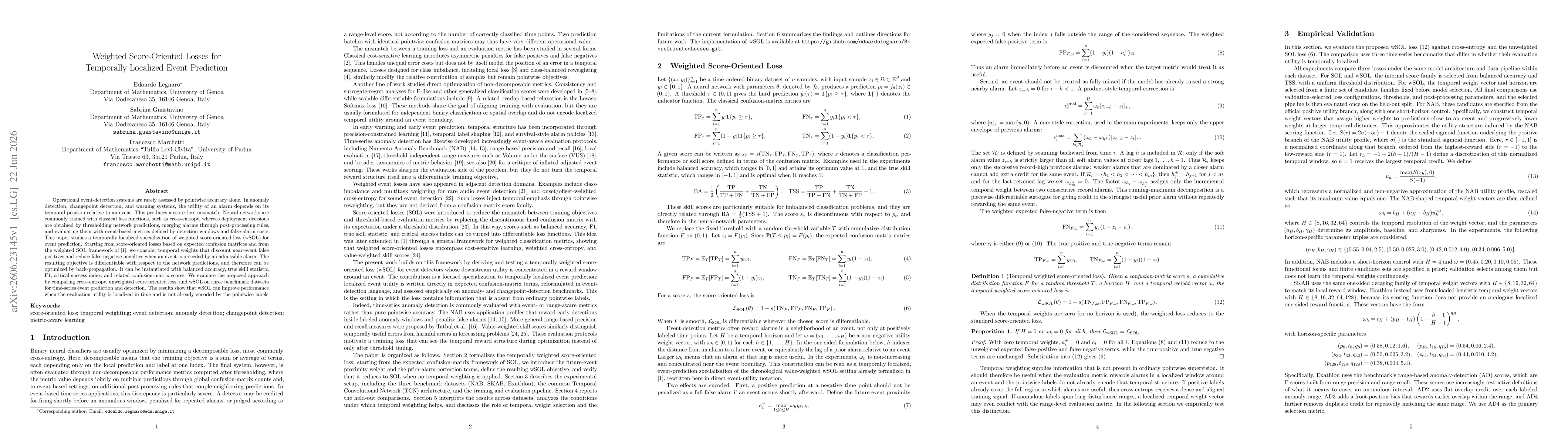 Thumbnail for Weighted Score-Oriented Losses for Temporally Localized Event Prediction